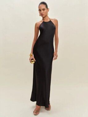 NEW Reformation Jeany Silk Long Dress Backless Formal Wedding Black | Size S